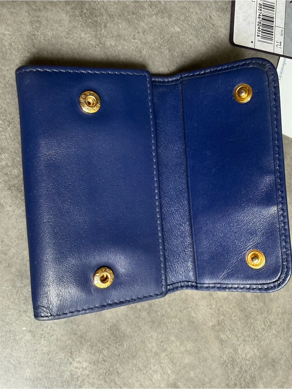 Prada Soft Calf Leather Key Holder Wallet in Blue with Gold Hardware